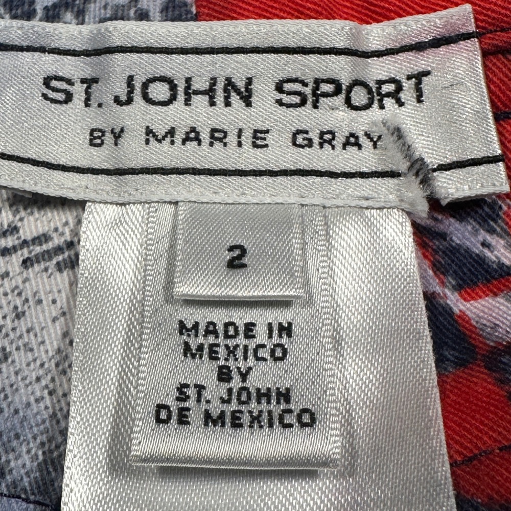 St. John Sport Marie Gray Pants Womens 2 Red Blue Bandana Paisley Vintage Y2K - Picture 3 of 13